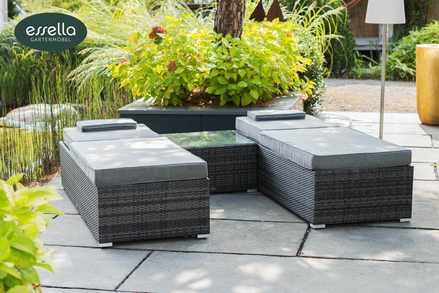 Polyrattan Sonnenliege Capri Flachgeflecht