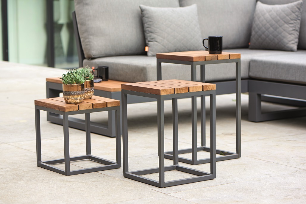 Aluminium Ecklounge Soho Grau Matt rechts mit Side Tables