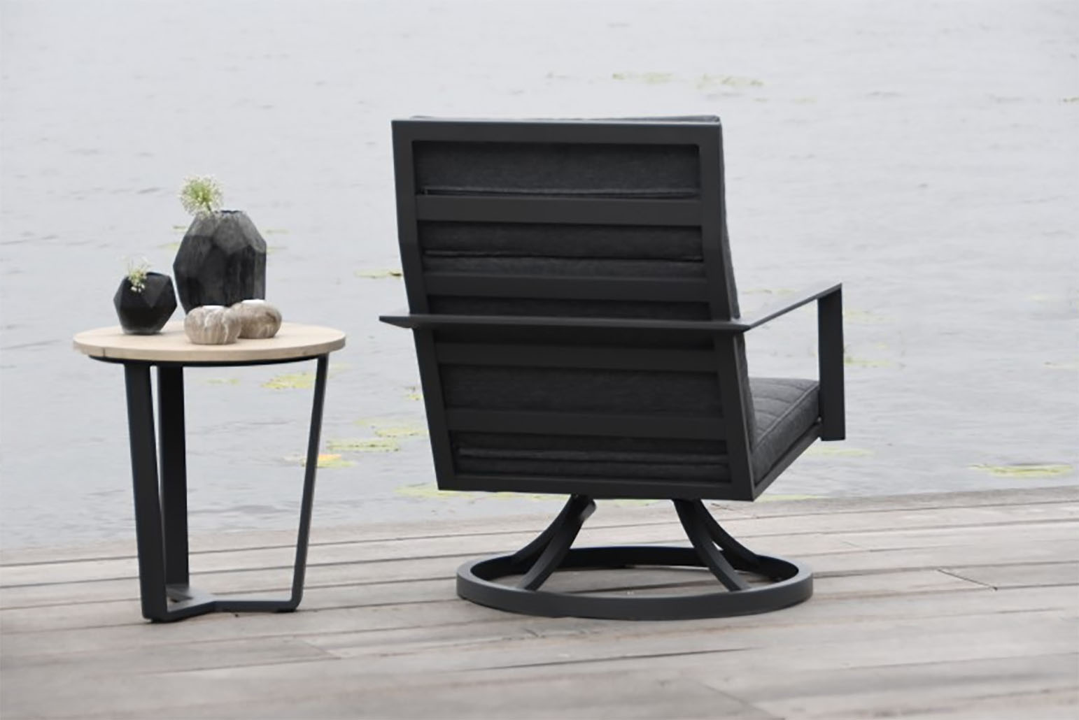 2er Set Aluminium Relax-Sessel Maroon 360 drehbar Grau-matt