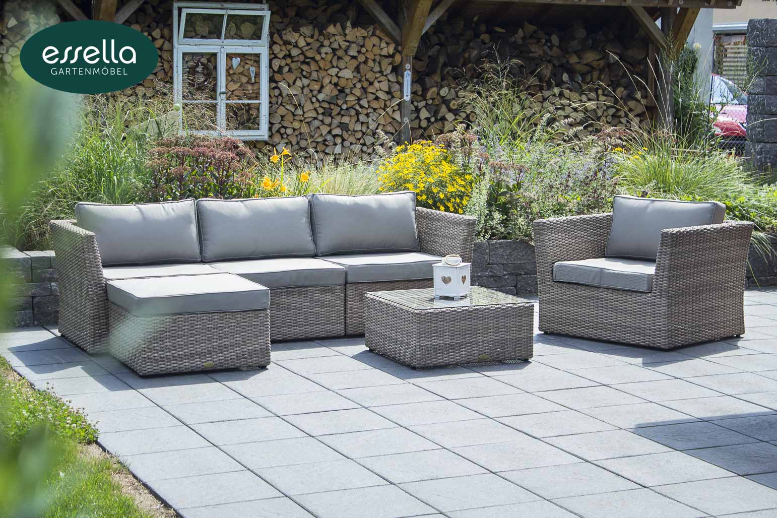 Essella Polyrattan Lounge "Venezia" : hellbraun: rundgeflecht : gartenmode.de