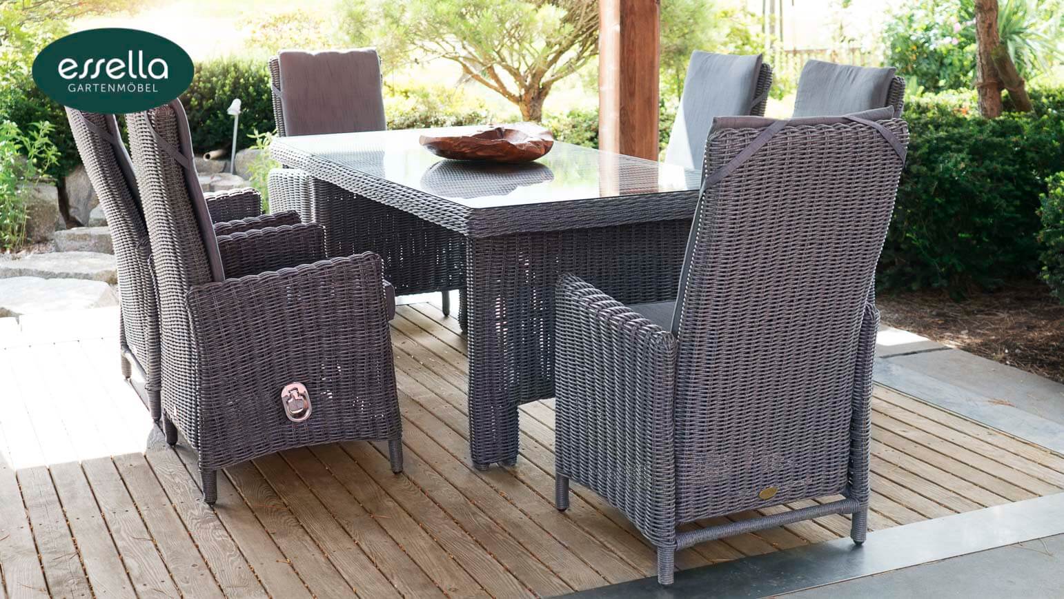 Essella Polyrattan Sitzgruppe Rom grau meliert rundgeflecht