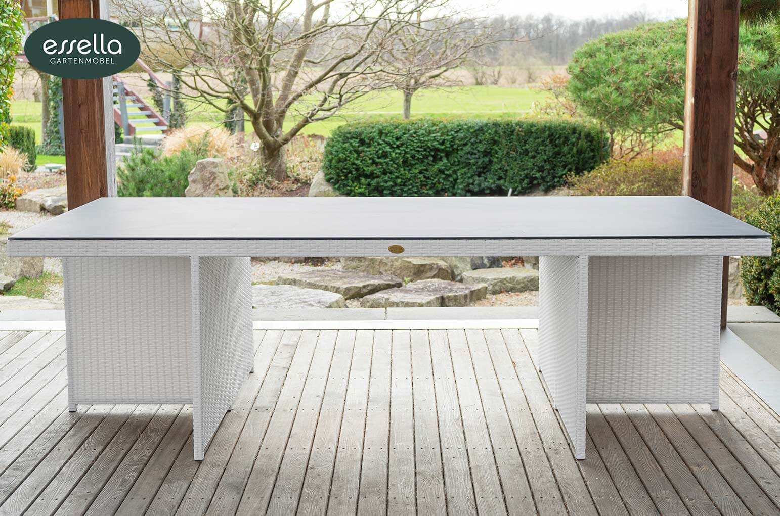 Polyrattan Sitzgruppe Vienna 8-Personen Flachgeflecht weiß Keramik 