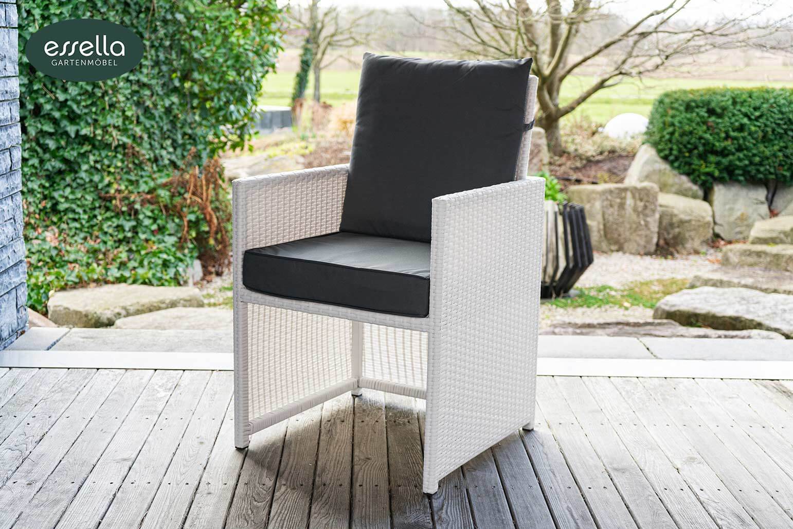 Polyrattan Sitzgruppe Vienna 8-Personen Flachgeflecht weiß Keramik 