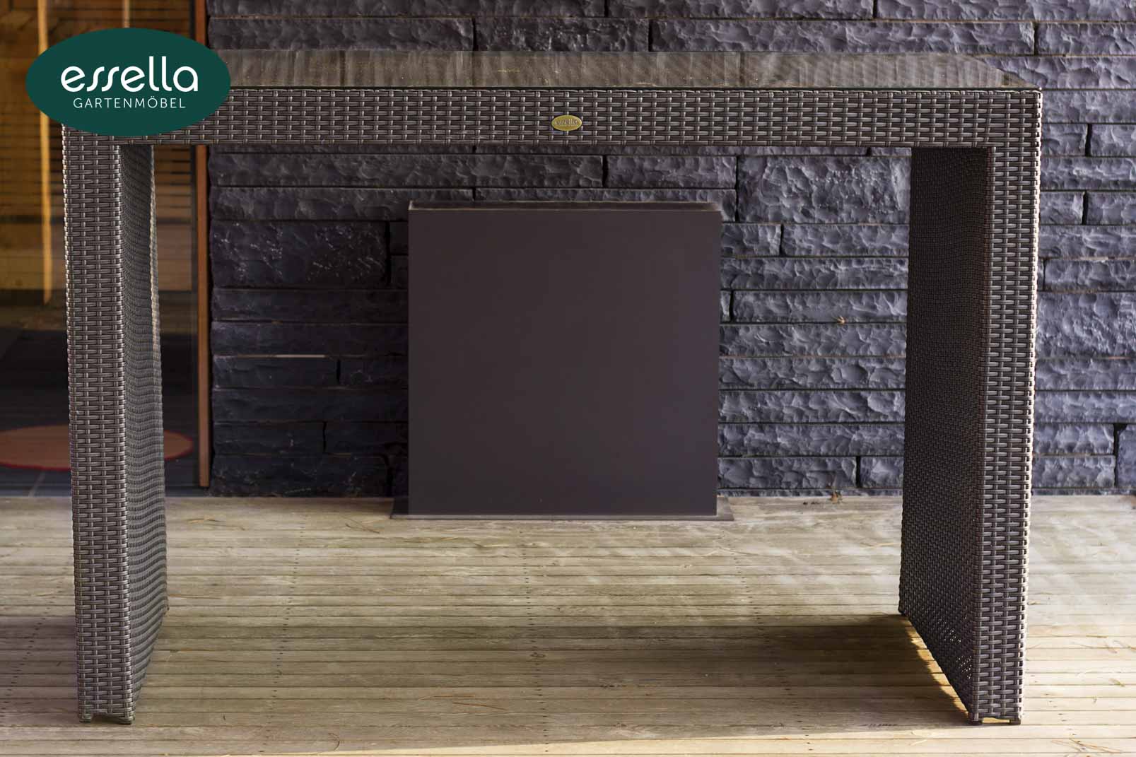 Essella Polyrattan Tisch "Bari" : grau : flachgeflecht : gartenmode.de