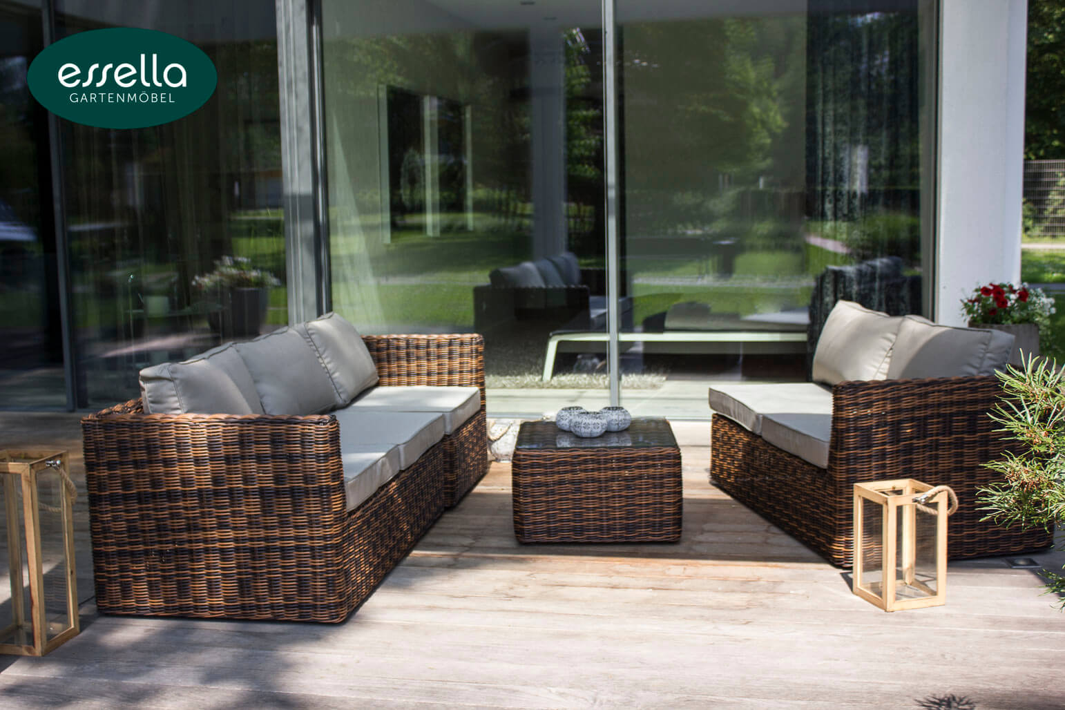 Essella Polyrattan Lounge "Oslo" : bicolor-dunkelbraun: rundgeflecht : gartenmode.de