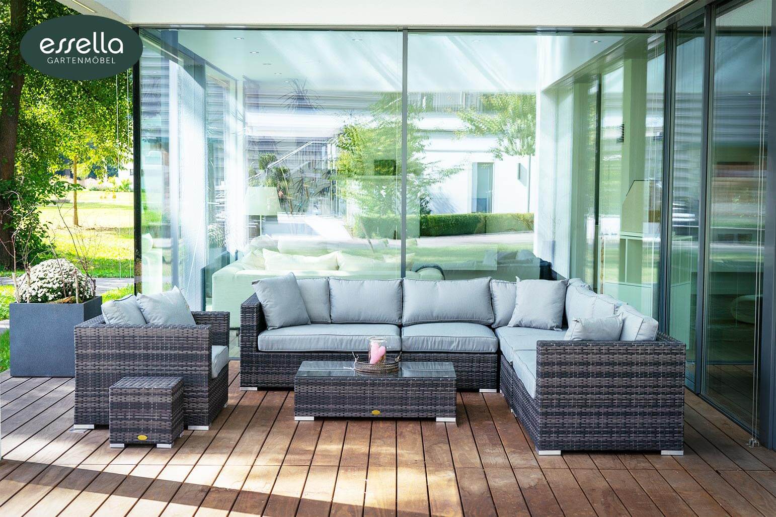 Essella Polyrattan "Miami" : bicolor-grau : flachgeflecht : gartenmode.de