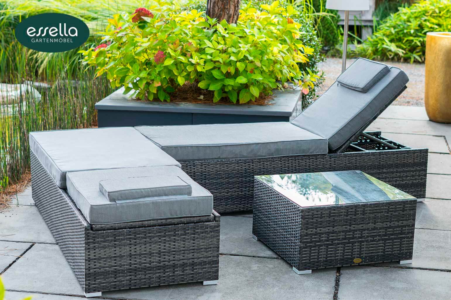 Polyrattan Sonnenliege Capri Flachgeflecht