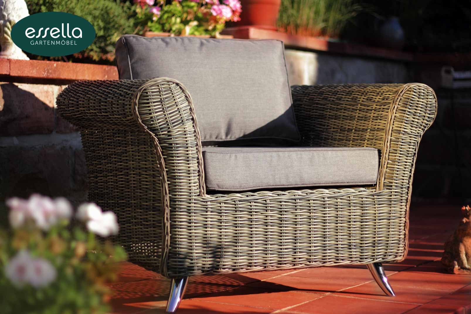 Essella Polyrattan Sessel "Orlando" : naturoptik : rundgeflecht : gartenmode.de