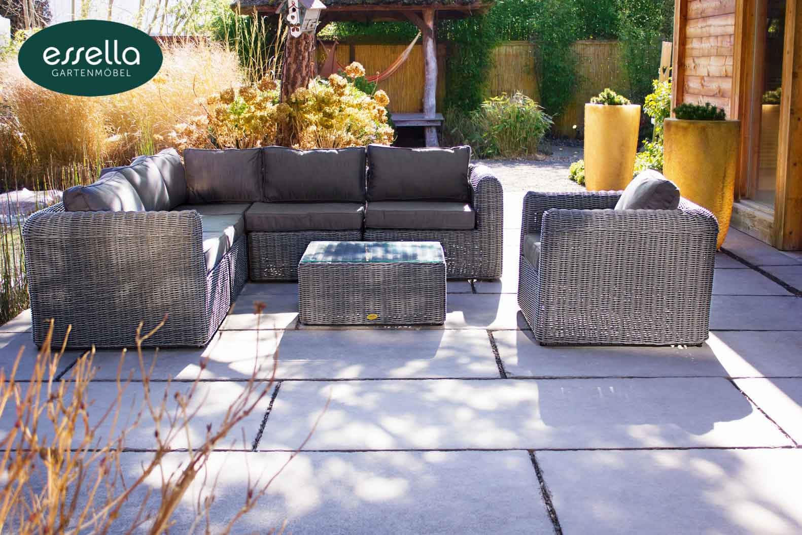 Essella Polyrattan Lounge "Stockholm" : grau-meliert : rundgeflecht : gartenmode.de