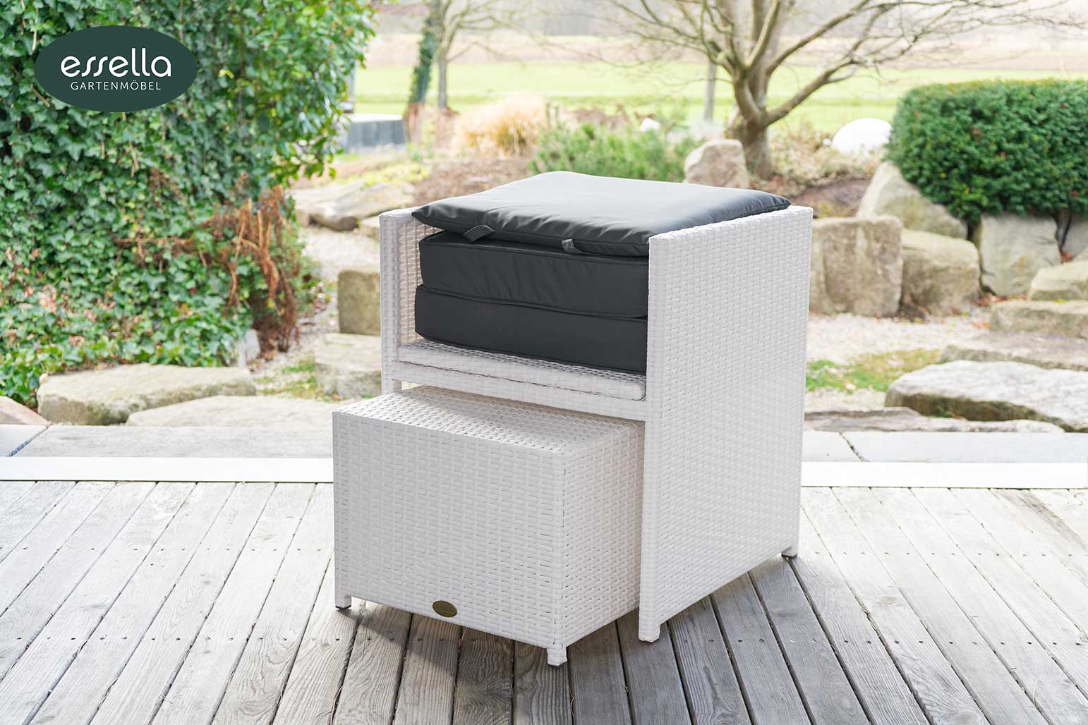 Polyrattan Sitzgruppe Vienna 8-Personen Flachgeflecht weiß Keramik 