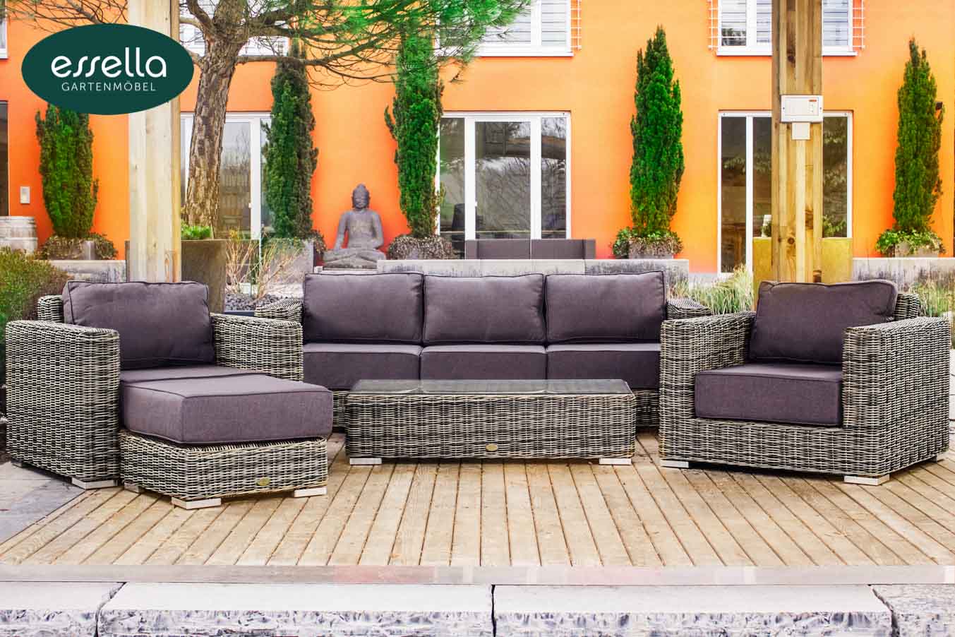Essella Polyrattan Lounge "Monaco" : naturoptik : rungeflecht : gartenmode.de