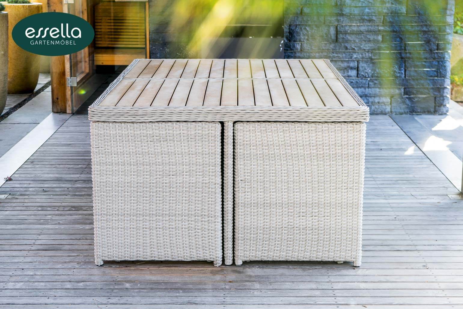 Essella Polyrattan Sitzgruppe "Vienna 6 er" : vintage weiss : rundgeflecht - optik : polywood - Tischplatte : gartenmode.de