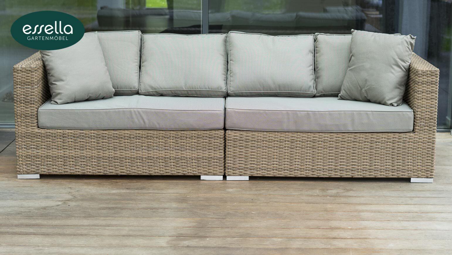 Essella Polyrattan Tisch mit Glasplatte "Miami" : hellbraun : halbrundgeflecht : gartenmode.de