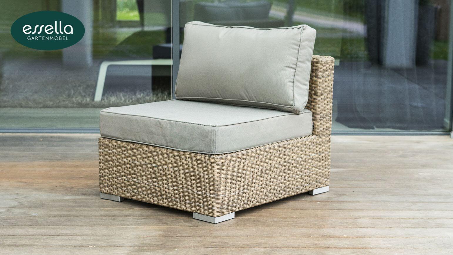 Essella Polyrattan Tisch mit Glasplatte "Miami" : hellbraun : halbrundgeflecht : gartenmode.de