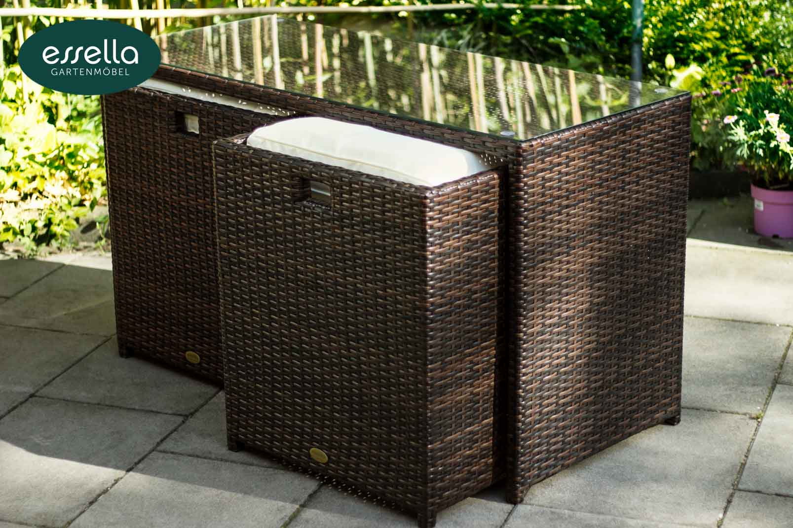 Essella Polyrattan Sitzgruppe "Vienna" : bicolor-braun : flachgeflecht : gartenmode.de