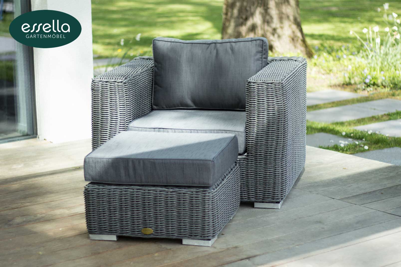 Essella Polyrattan Sessel "Alabama" : grau-meliert : rundgeflecht : gartenmode.de