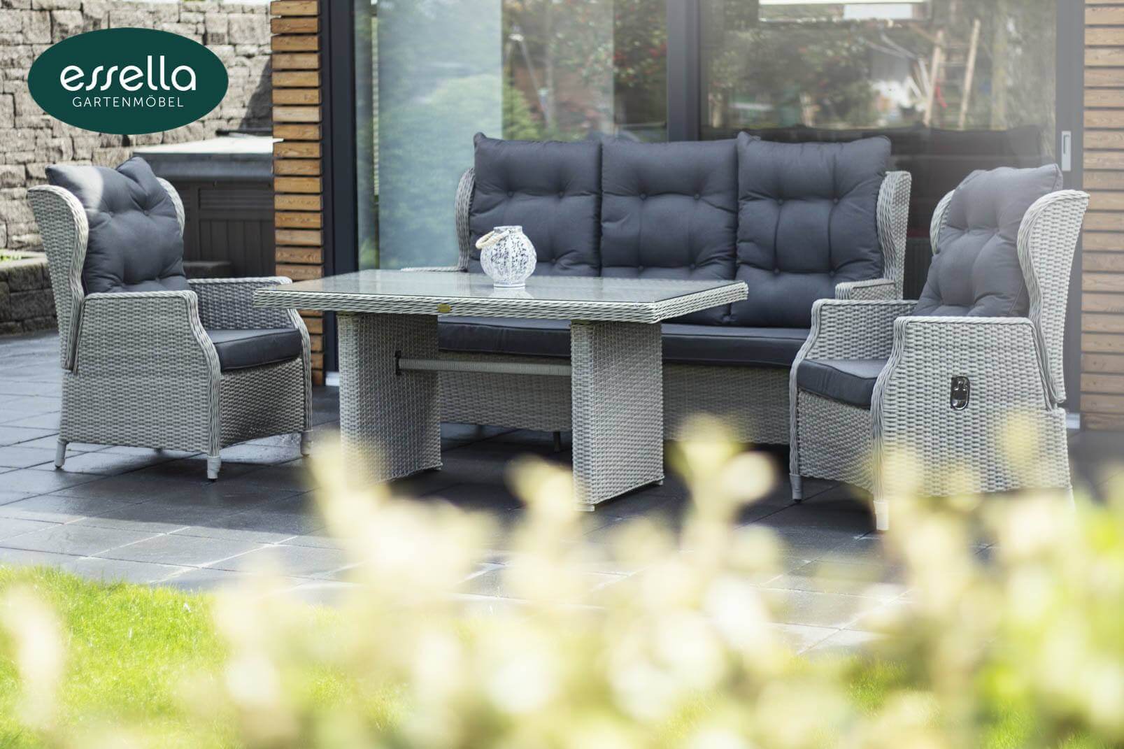 Essella Polyrattan Sitzgruppe "Amsterdam" : vintage-weiß : halbrundgeflecht : gartenmode.de