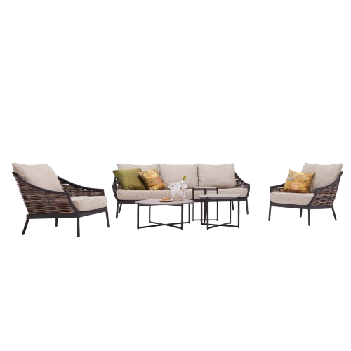 Polyrattan Sitzgruppe Vienna 6-Personen Flachgeflecht