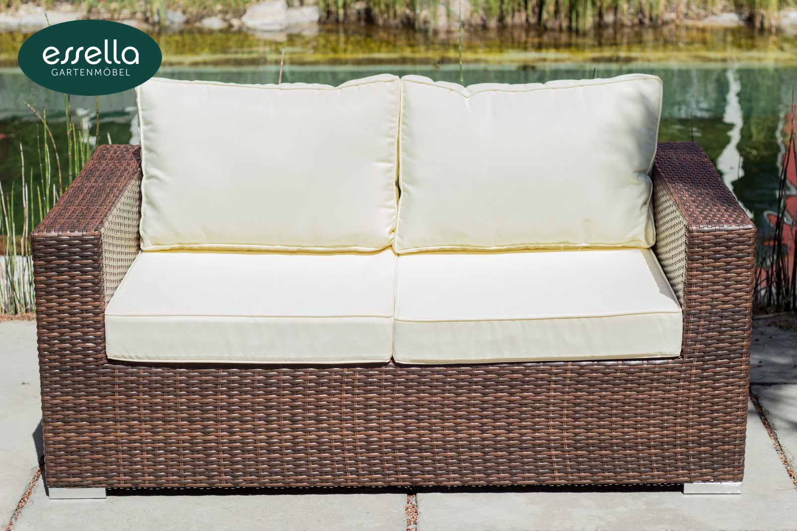 Essella Polyrattan Sofa "Bahamas" : bicolor-braun : flachgeflecht : gartenmode.de