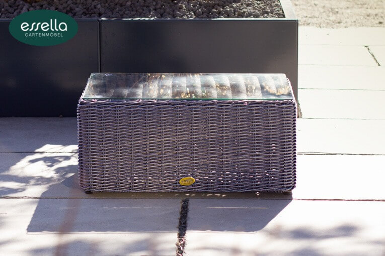 Essella Polyrattan Couchtisch "Stockholm" : grau-meliert : rundgeflecht : gartenmode.de