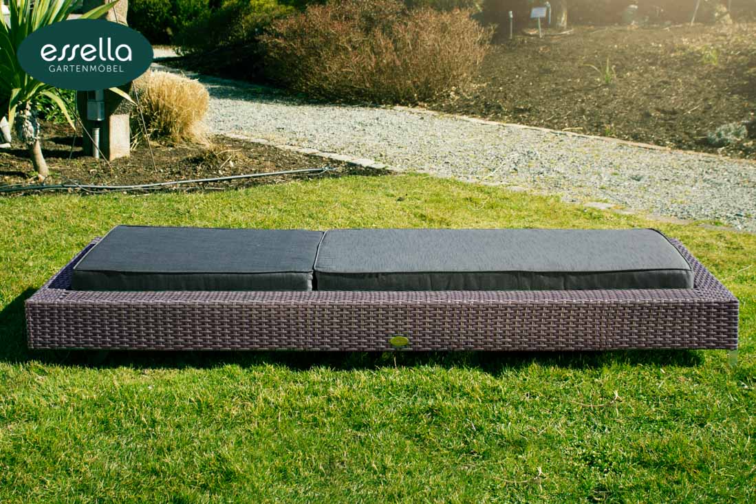 Essella Polyrattan Sonnenliege "Long Island" : grau : flachgeflecht : gartenmode.de