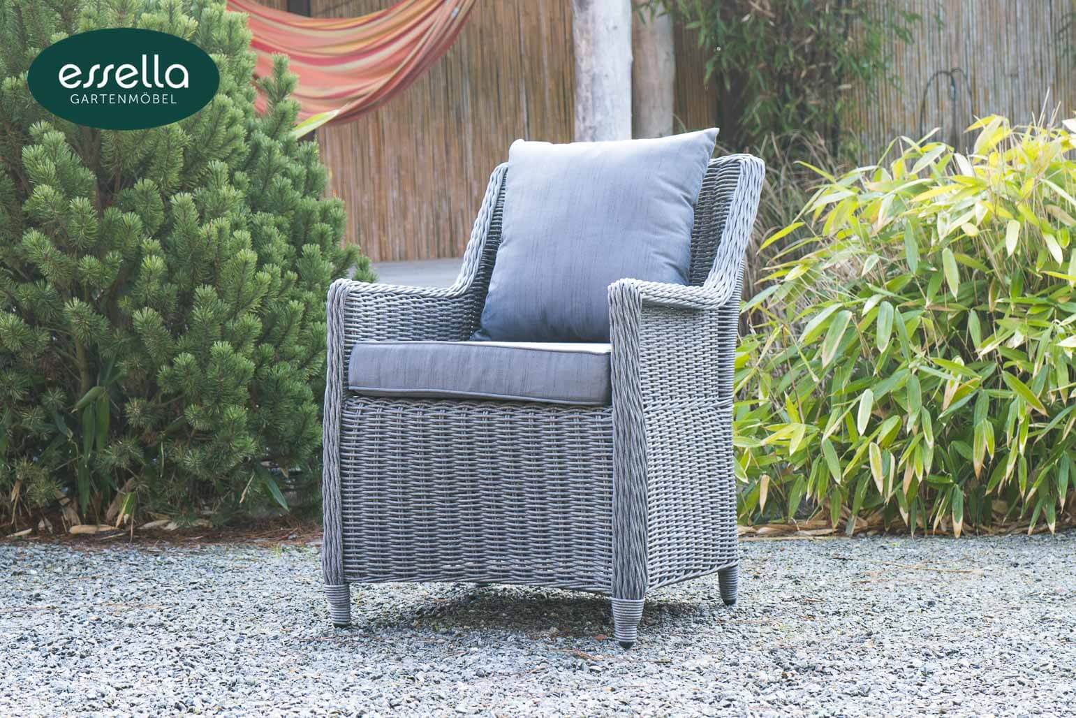 Essella Polyrattan Sitzgruppe „Dubai“ 8-Personen : grau-meliert : rundgeflecht - gartenmode.de