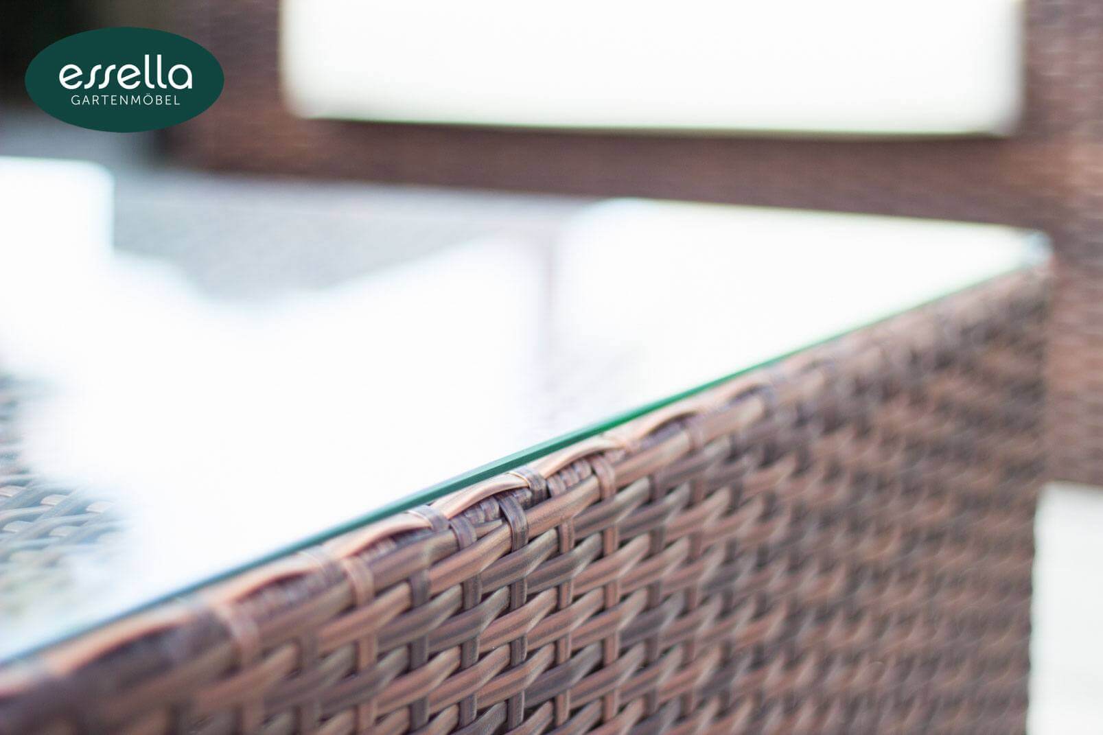 Essella Polyrattan Tisch mit Glasplatte "Bahamas" : bicolor-braun : flachgeflecht : gartenmode.de