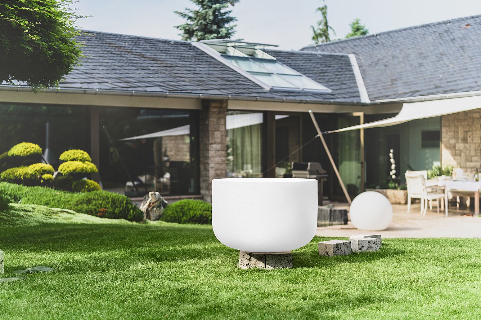 Quarzglas Feuerschale Set mit Sockel, Deckel und Wetterhaube