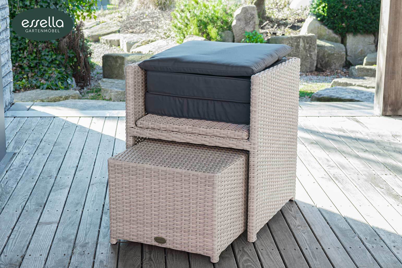 Essella Polyrattan Sitzgruppe "Vienna" : vintage-weiss: halbrundgeflecht : gartenmode.de