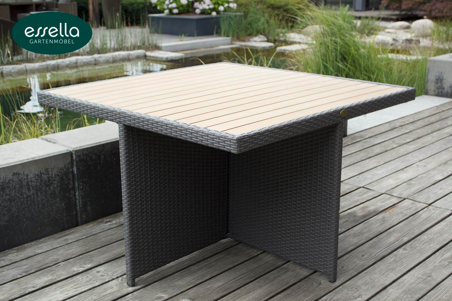 Essella Polyrattan Sitzgruppe "Vienna" : grau : flachgeflecht : polywood : gartenmode.de