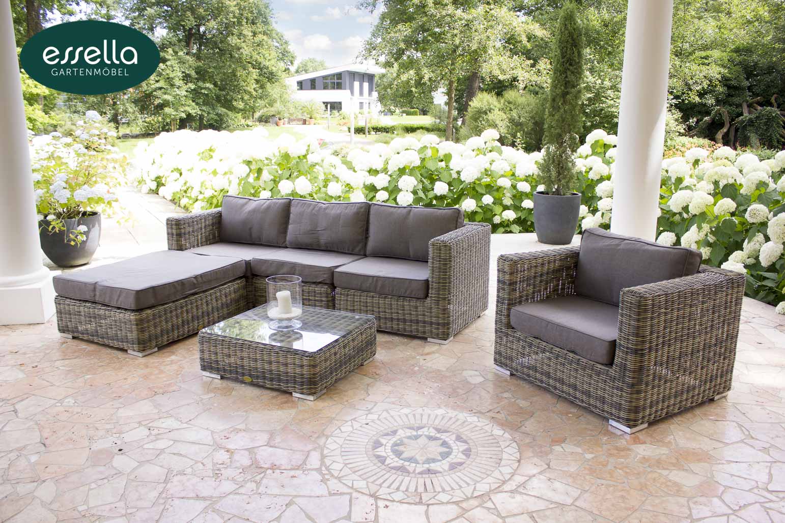 Essella Polyrattan Sitzgruppe "Cannes" : naturoptik : rundgeflecht : gartenmode.de