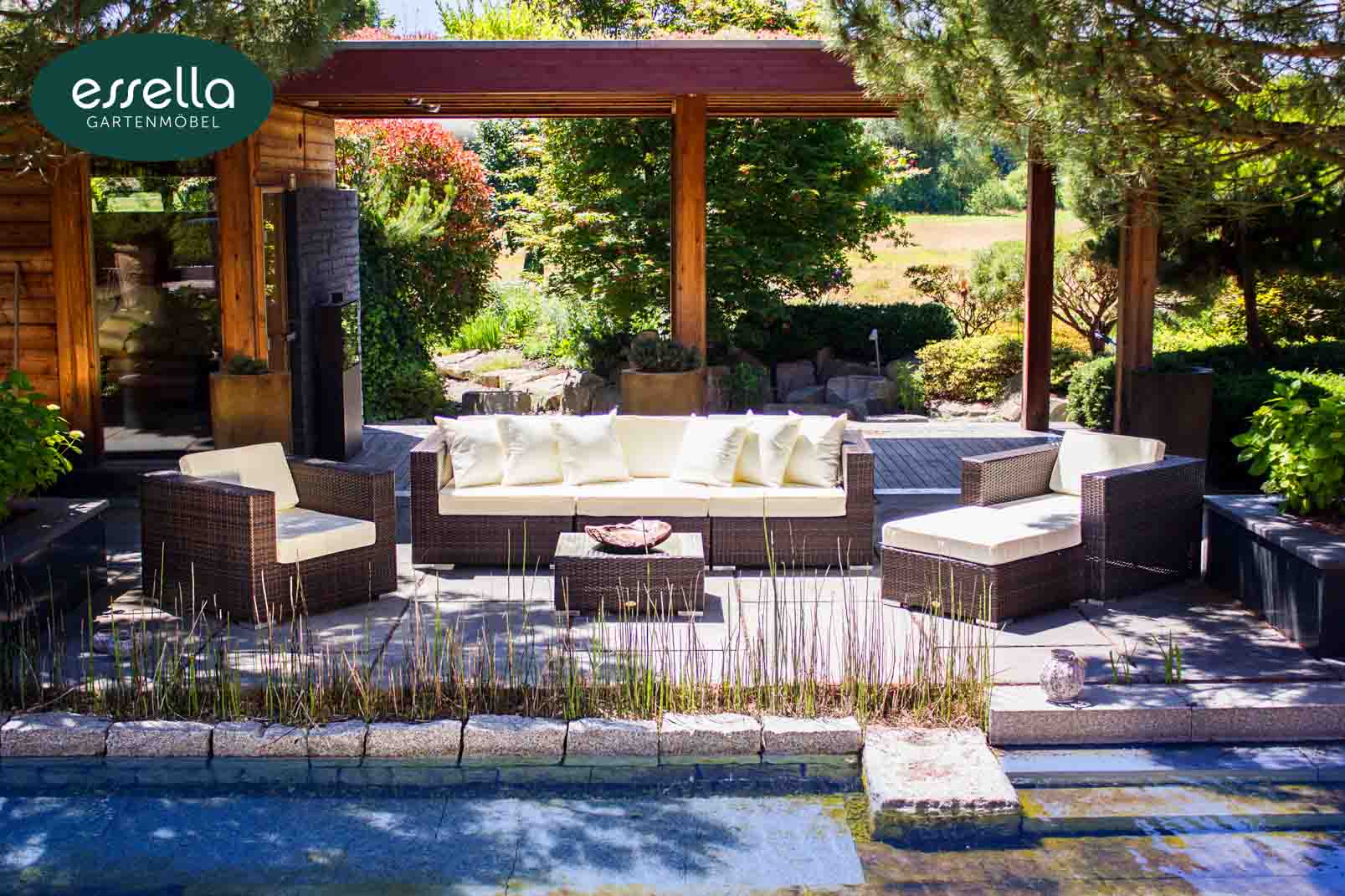 Essella Polyrattan Lounge Sitzgruppe "Key West" : bicolor-braun : flachgeflecht : gartenmode.de