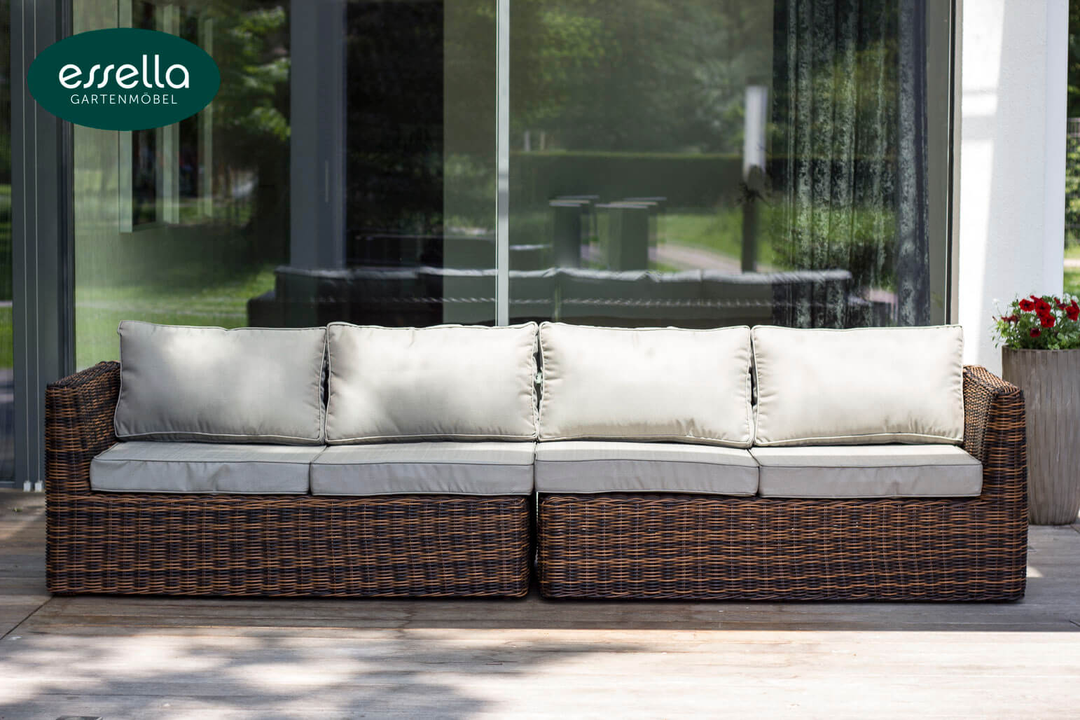 Essella Polyrattan Sofa "Oslo" : bicolor-dunkelbraun : rundgeflecht : gartenmode.de