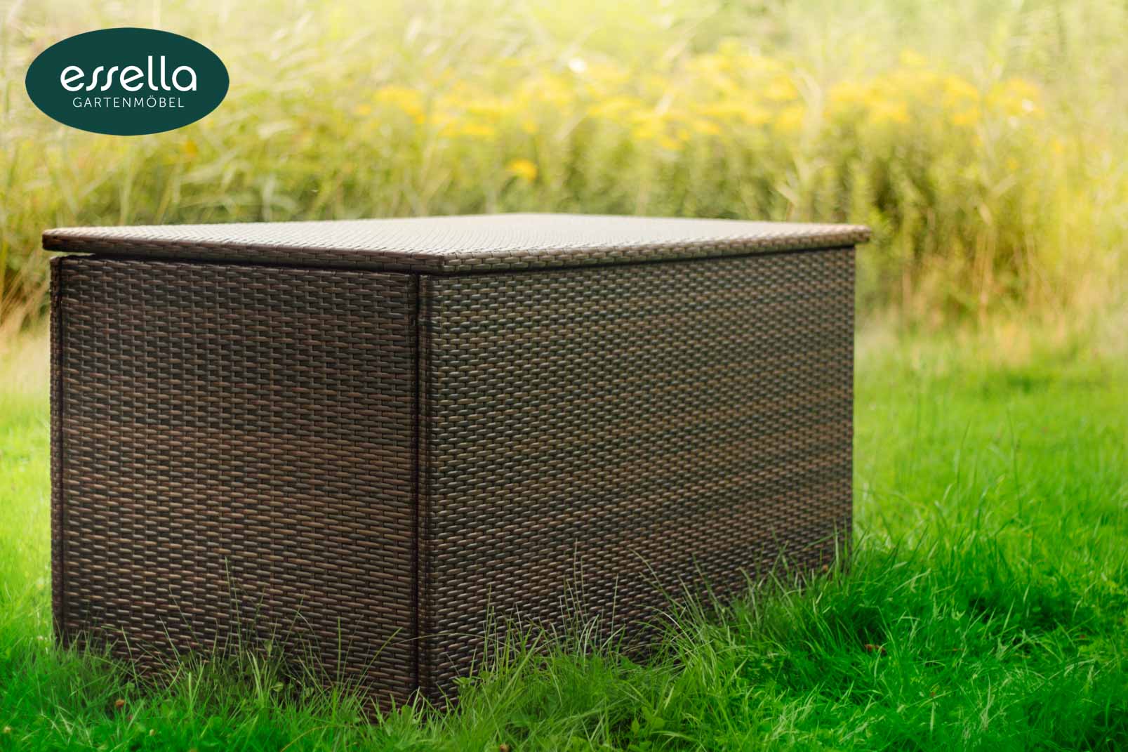 Essella Polyrattan Kissenbox XL : bicolor-barun : flachgeflecht : gartenmode.de