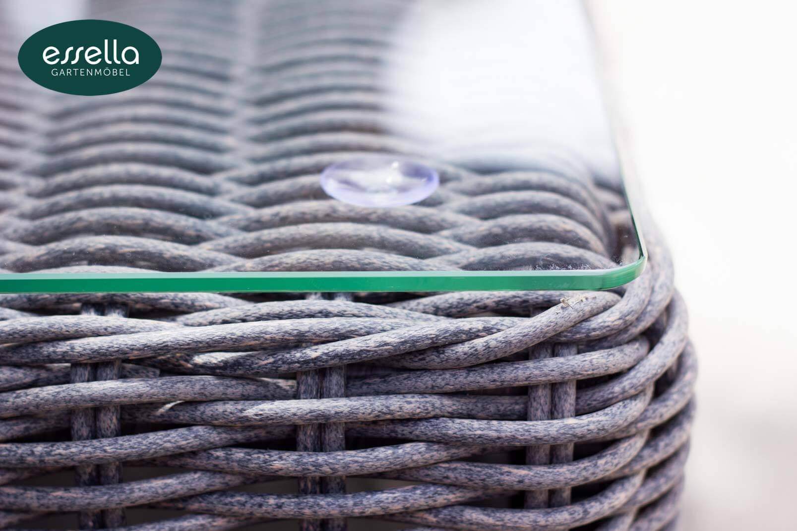Essella Polyrattan Tisch mit Glasplatte "Jamaica" : grau-meliert : rundgeflecht : gartenmode.de