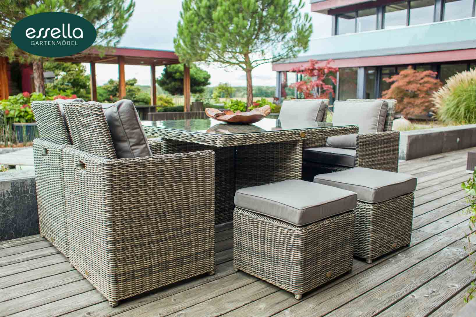 Essella Polyrattan Sitzgruppe "Vienna" : naturoptik :rundgeflecht : gartenmode.de