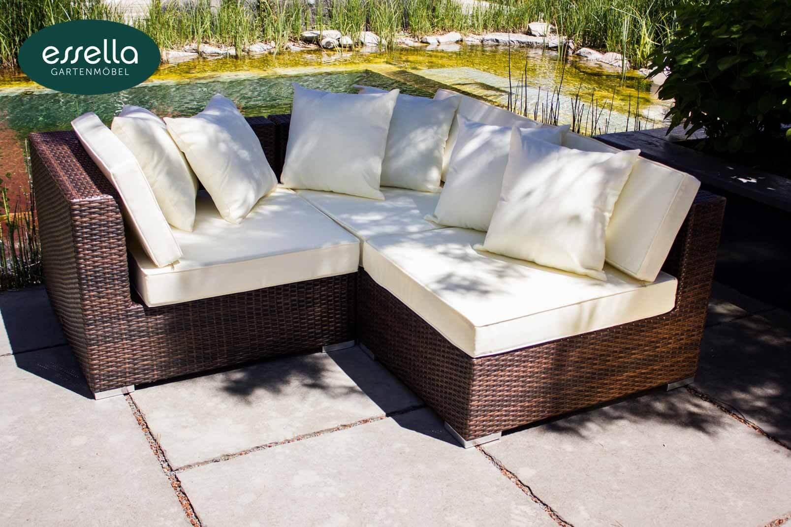 Essella Polyrattan Lounge Sitzgruppe "Key West" : bicolor-braun : flachgeflecht : gartenmode.de