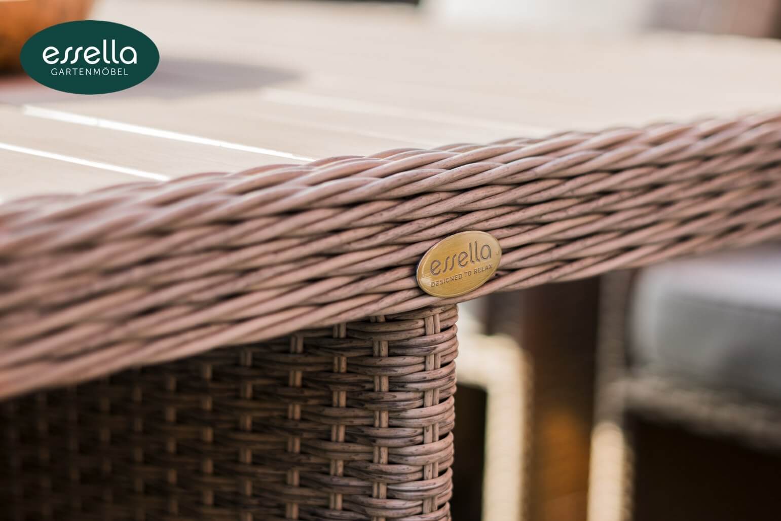 Essella Polyrattan Sitzgruppe "Vienna" : hellbraun : rundgeflecht - optik : polywood - Tischplatte : gartenmode.de