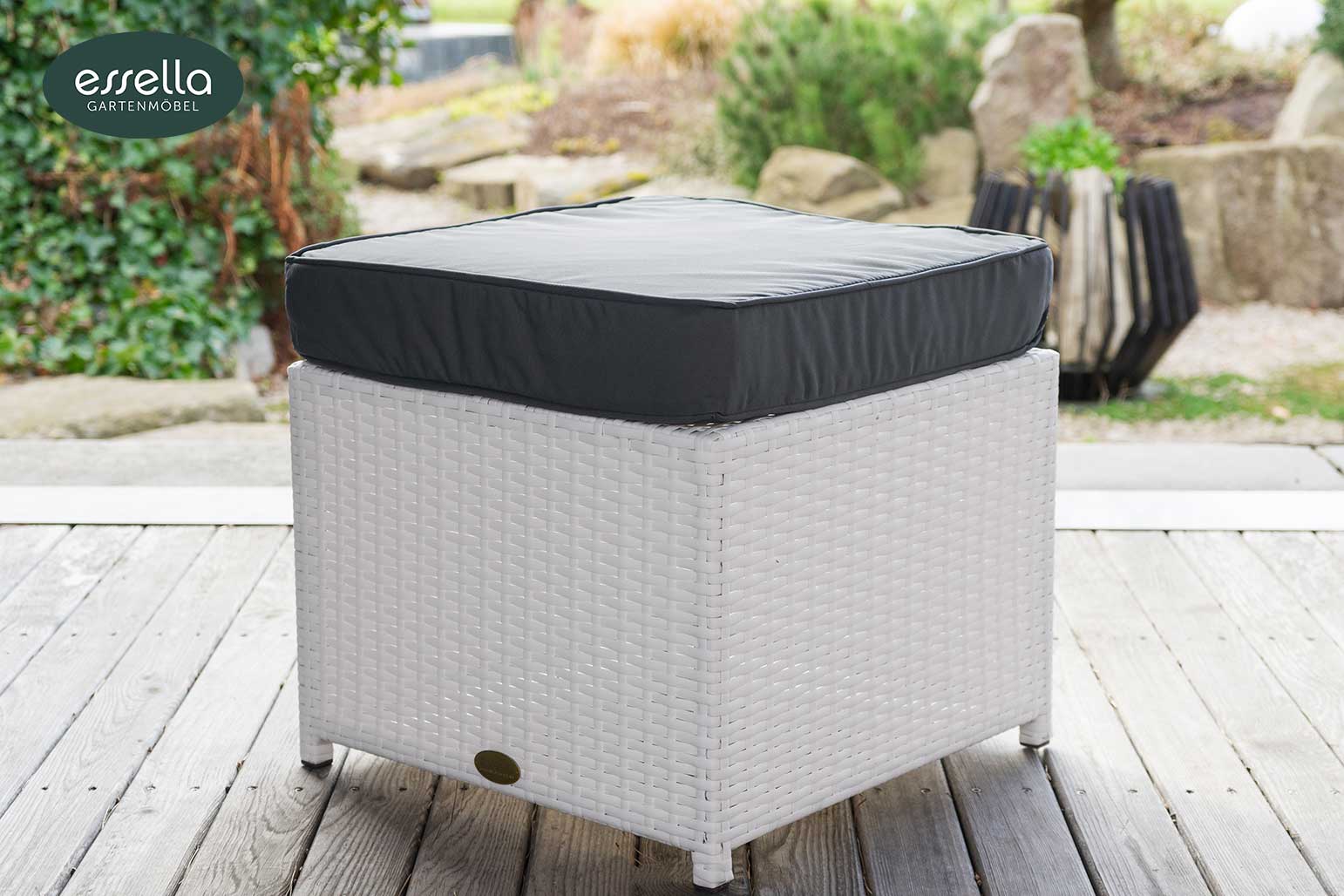 Polyrattan Sitzgruppe Vienna 8-Personen Flachgeflecht weiß Keramik 