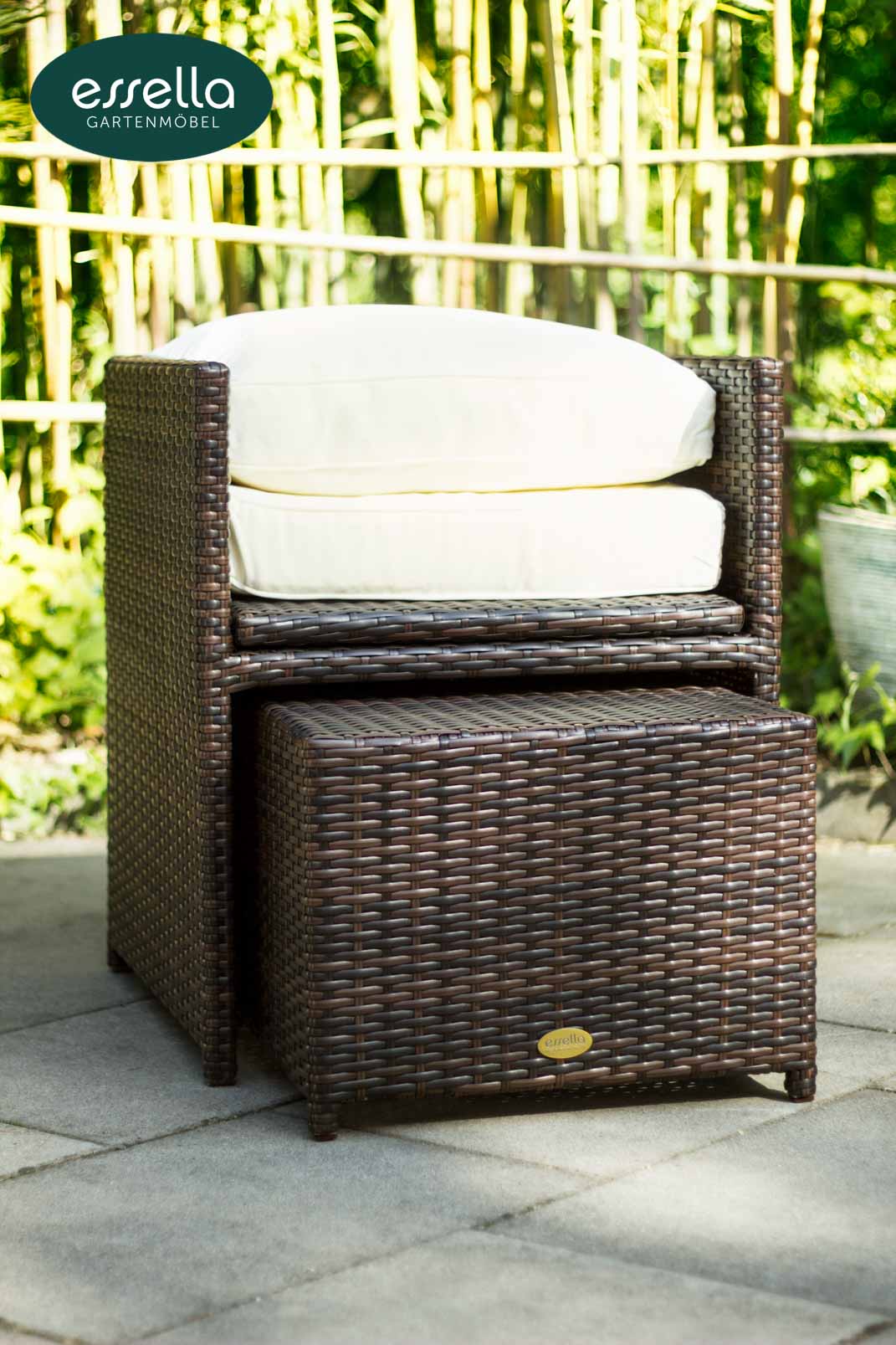 Essella Polyrattan Sessel "Vienna" : bicolor-braun : flachgeflecht : gartenmode.de