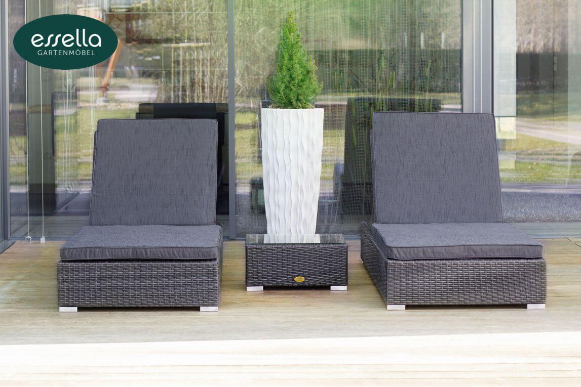Essella Polyrattan Sonnenliege "Jamaica" : grau : flachgeflecht : gartenmode.de