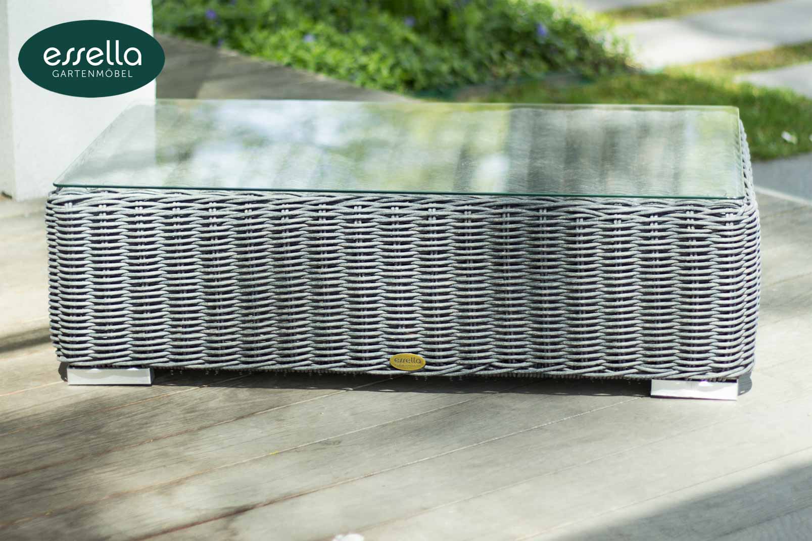 Essella Polyrattan Couchtisch "Alabama" : grau-meliert : rundgeflecht : gartenmode.de
