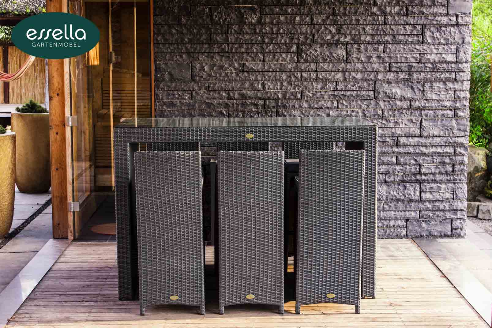 Essella Polyrattan Bar-Set "Bari" : grau : flachgeflecht : gartenmode.de
