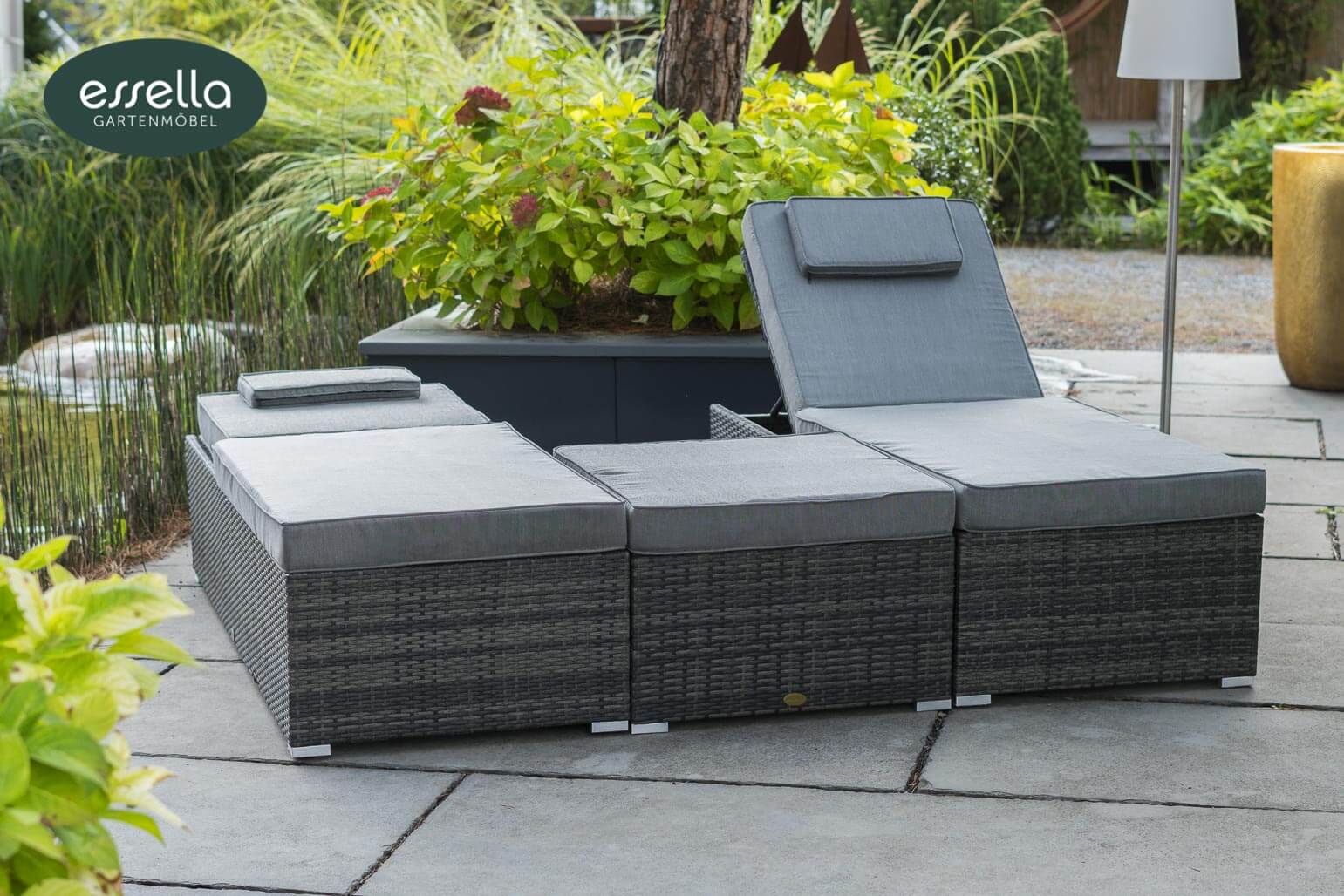 Polyrattan Sonnenliege Capri Flachgeflecht