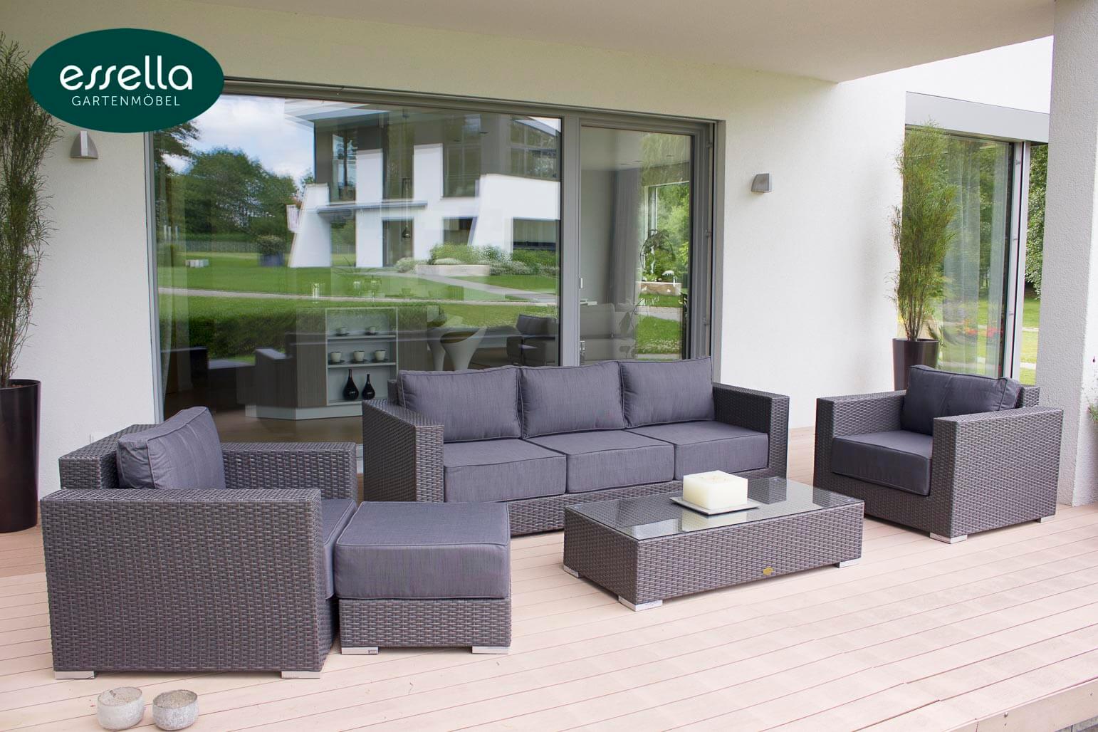 Essella Polyrattan Lounge "Monaco" : grau : flachgeflecht : gartenmode.de