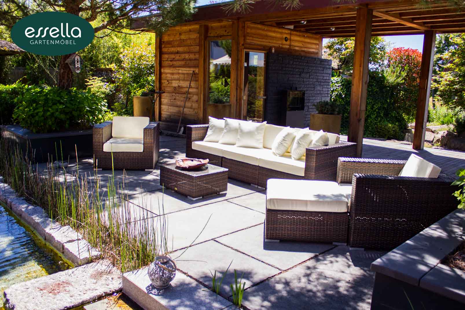 Essella Polyrattan Lounge Sitzgruppe "Key West" : bicolor-braun : flachgeflecht : gartenmode.de