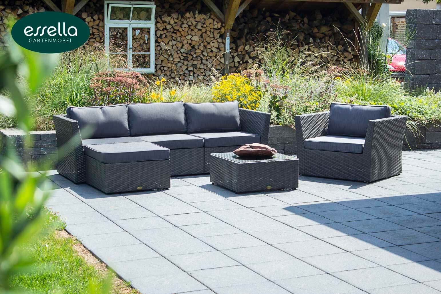 Essella Polyrattan Lounge "Venezia" : grau : flachgeflecht : gartenmode.de