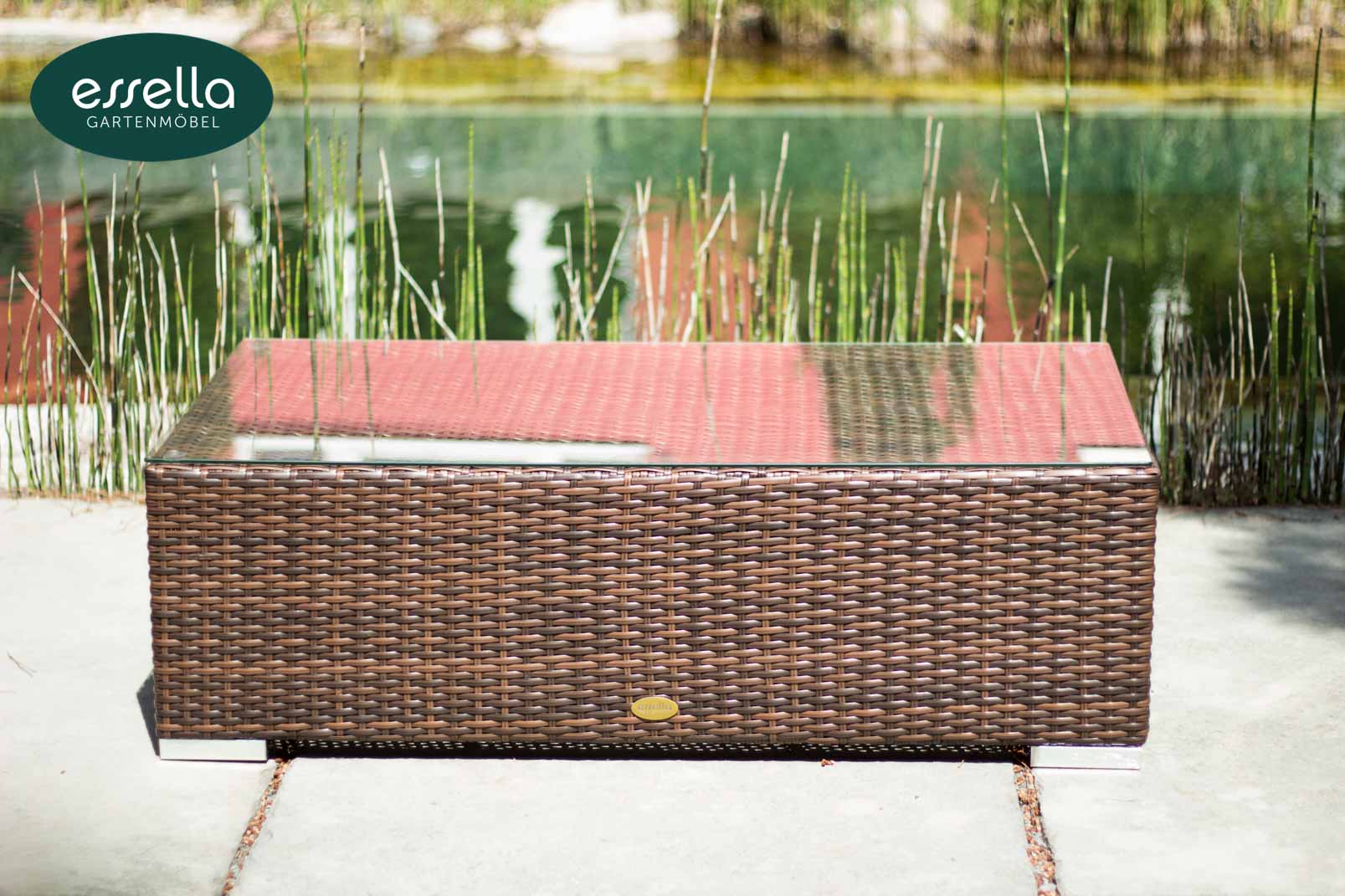 Essella Polyrattan Couchtisch "Bahamas" : bicolor-braun : flachgeflecht : gartenmode.de