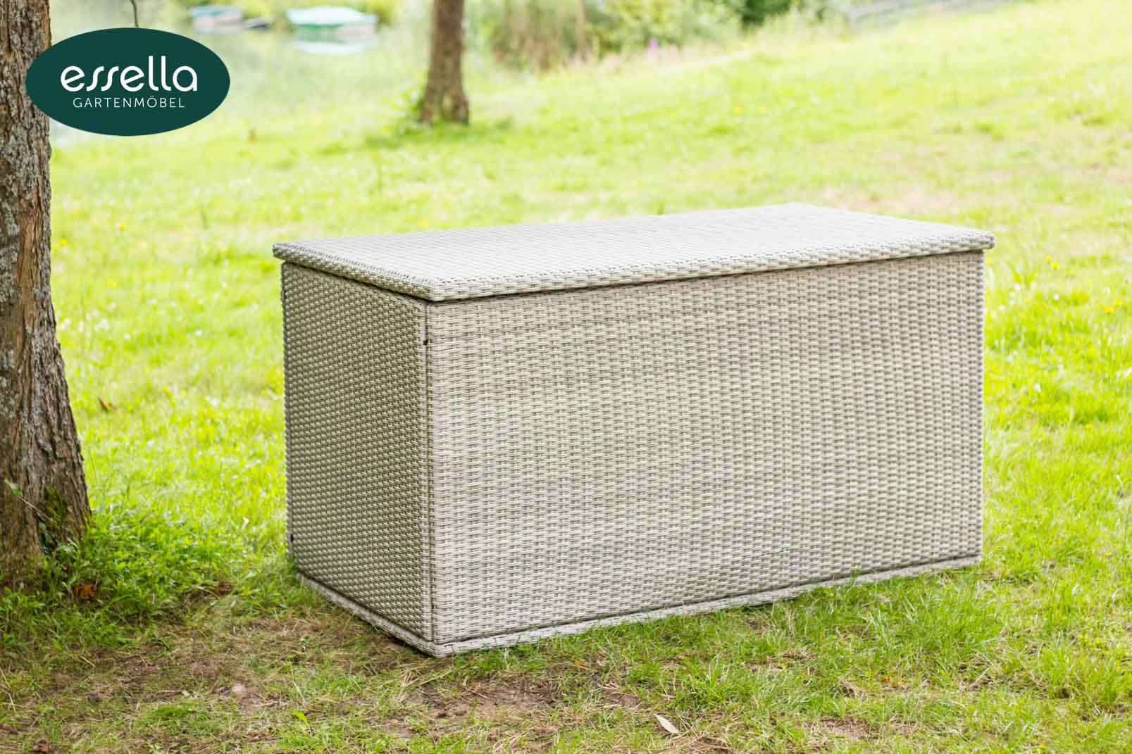Essella Polyrattan Kissenbox XL : vintage-weiss : rundgeflecht-optik : gartenmode.de